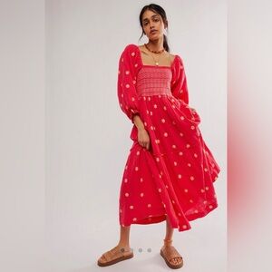 NWT FREE PEOPLE DAHLIA EMBROIDERED MAXI DRESS SIZE XS IN WATERMELON